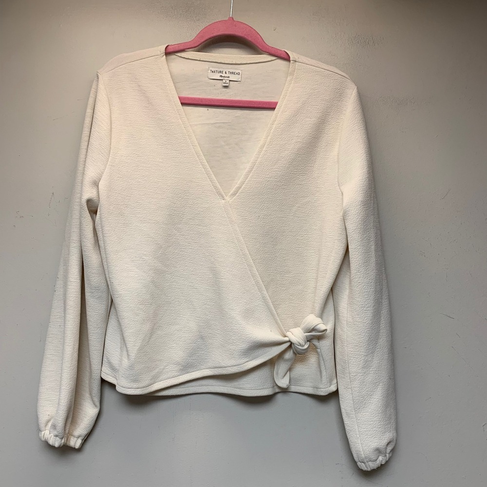 Madewell Texture & Thread Wrap Top Womens L Cream Excellent Side Tie V-Neck